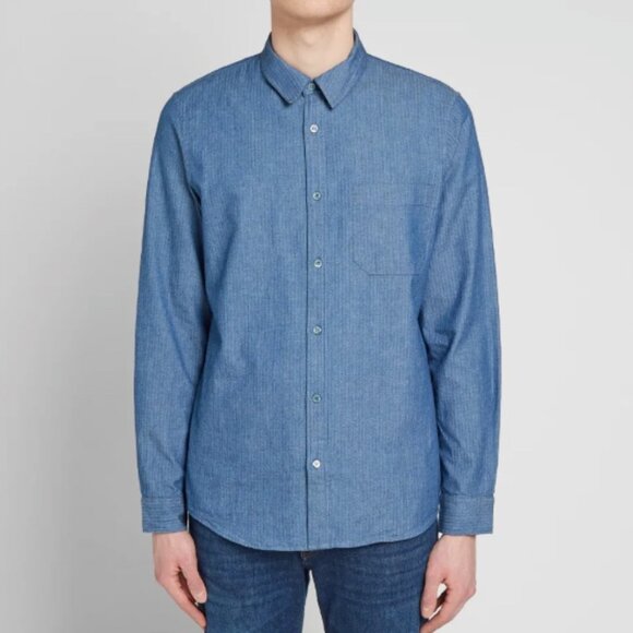A.P.C. Georges Herringbone Chambray Shirt - Size small - Picture 2 of 6